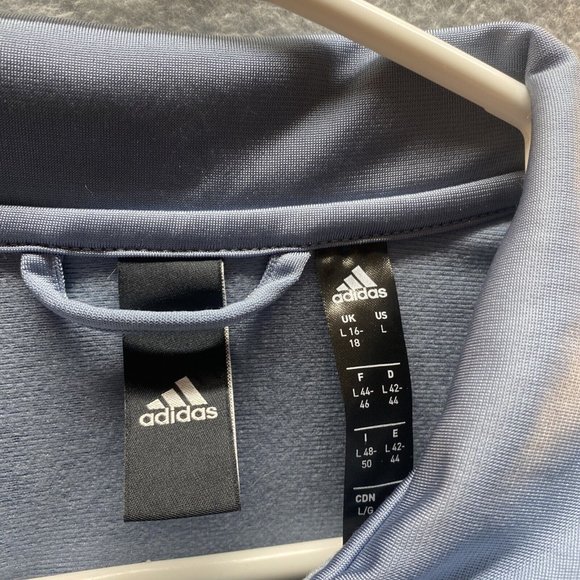 ADIDAS Women Blue White Striped Full Zip Up Track JACKET Shirt Stretch Sz L - Picture 3 of 6